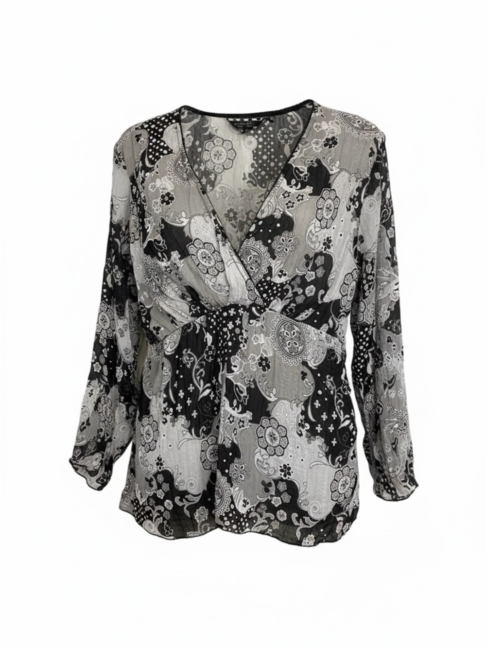 Black & White Paisley Wrap-Style Blouse - Women Tops